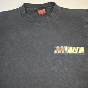 Vtg 90s Momentum Full Speed Sportswear T-Shirt Single Stitch Small Faded Black